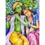 Radha Krishna sur Swing Together | Aquarelle sur papier | Par Sarat Shaw