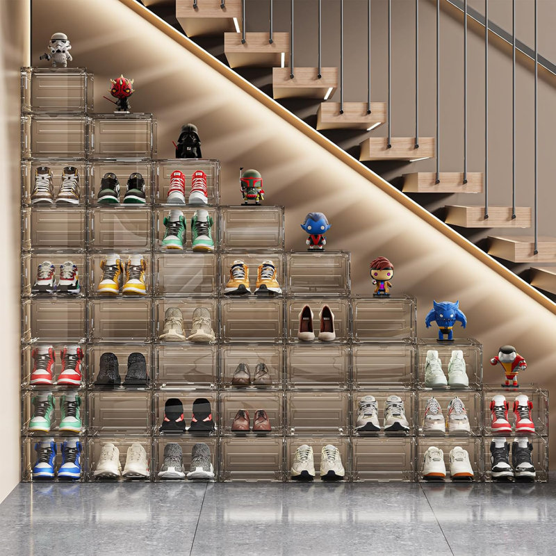 Boîtes de rangement de chaussures durables et empilables avec porte magnétique, organisateur de chaussures à devant transparent pour garde-robe, contenant de rangement pour chaussures, étagère à chaussures compacte