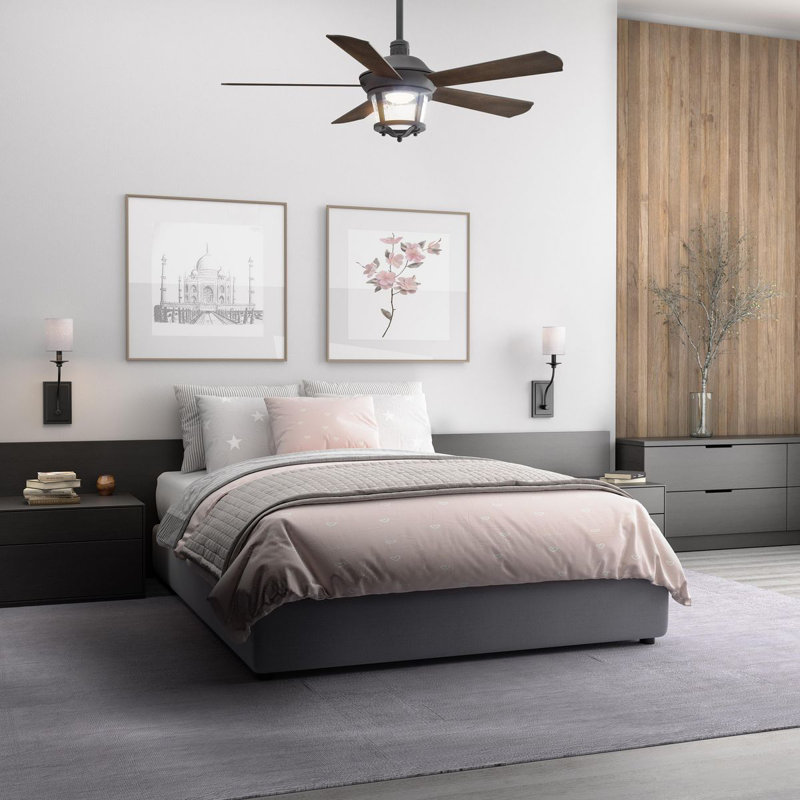 52" 5 - Blade LED Ceiling Fan with Wall Control and Light Kit Included, Forged Black