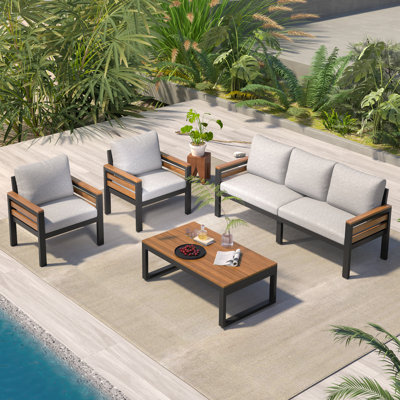 4-Piece Modular Outdoor Set, 5-Person Seating, Acacia Wood Accents, Removable Covers