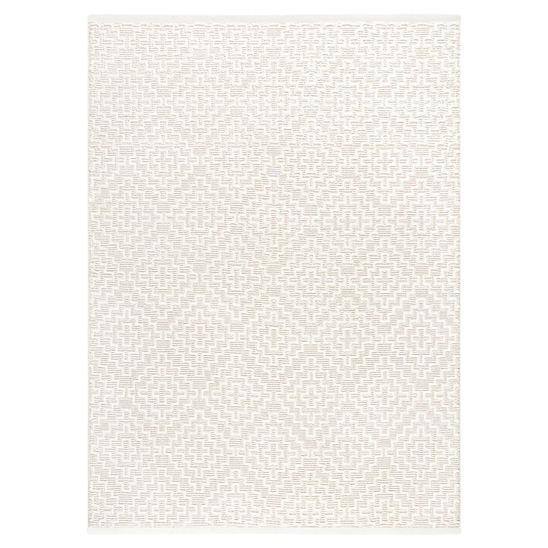 Ivory Geometric Hand-Tufted Wool Rug - 9' x 12' Textural Elegance