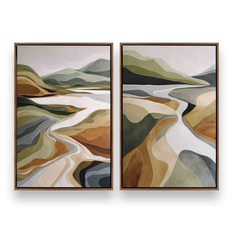 Golden Valley, ensemble de 2 impressions, Cadre flottant en noyer, 30 po x 20 po