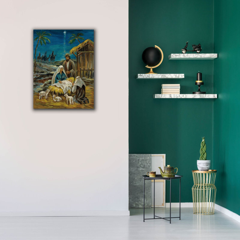 Art de toile "Nativité" par Silvia Vassileva, H 34 po x l 26 po