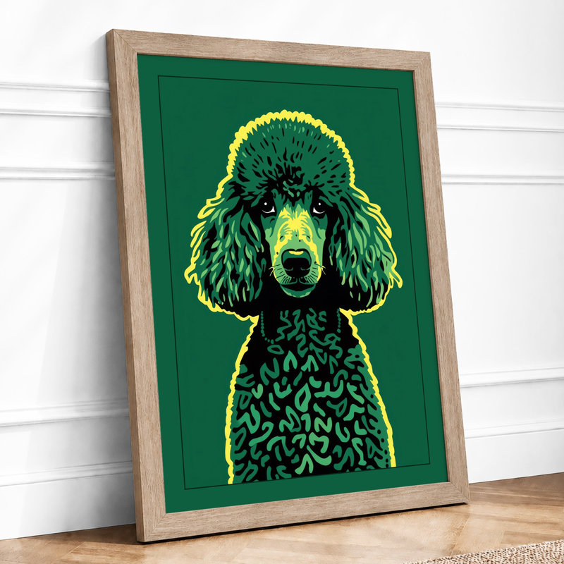 Poodle in Green Modern - Framed Print, A1 - 84.1 x 59.4 cm, Oak