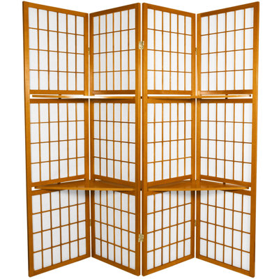 Wolff 68" W x 70.25" H 4-Panel Rice Paper Folding Room Divider with Shelves by World Menagerie