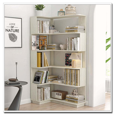 5-Tier Freestanding L-Shaped Corner Bookshelf