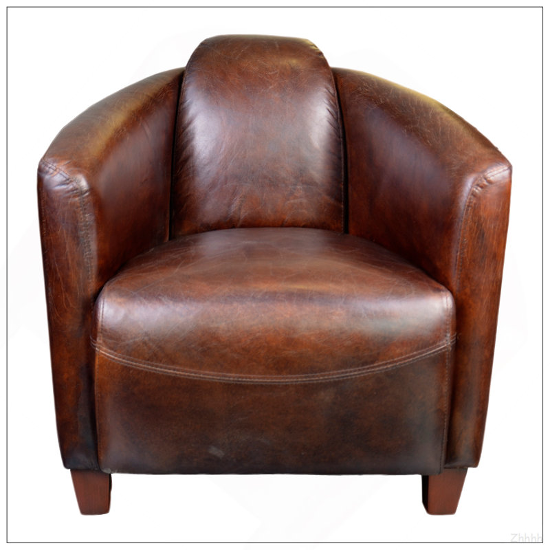 Fauteuil d'appoint, cuir fleur, structure en bouleau, brun foncé
