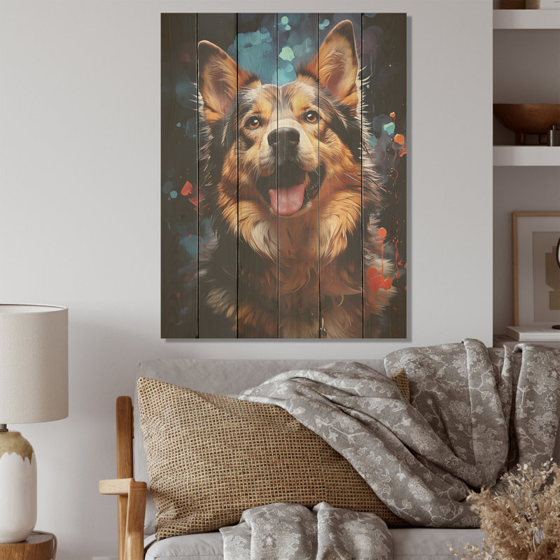Chien Akita Aurora I - Art mural en bois sur bois de pin naturel, H 32 po x l 24 po