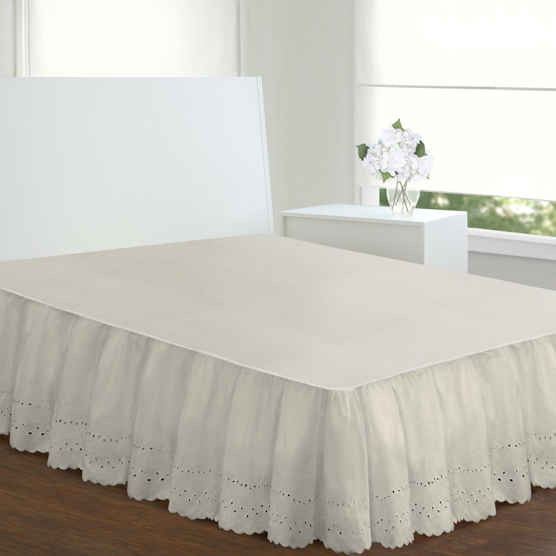 Ivory Eyelet Ruffled Cotton Polyester Full Bed Skirt