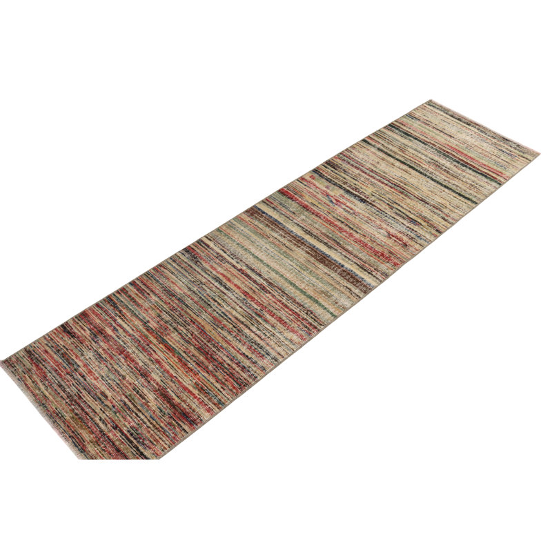 Pasha Wool Striped Area Rug in Beige/Red/Black/Brown