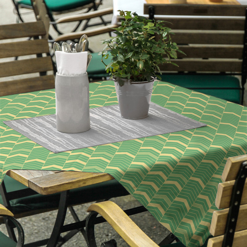 Stephenie Lined Chevrons Tablecloth, Green/Yellow