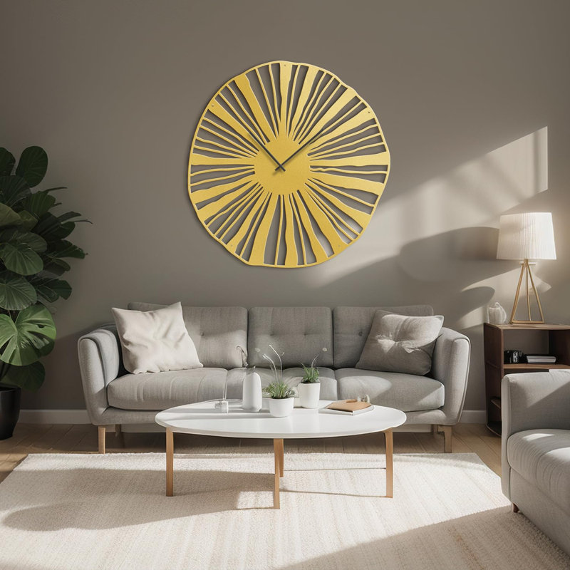 Grande horloge murale en métal Sunburst, L 36 po x H 36 po, Or
