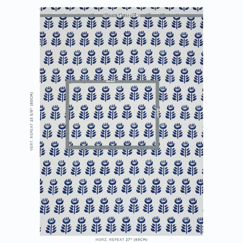 Rosenborg Hand Print Fabric, Navy