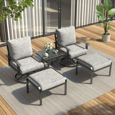 Outdoor Swivel Rocker Patio Chairs With Ottomans And Coffee Table 5 Pcs Bistro Set