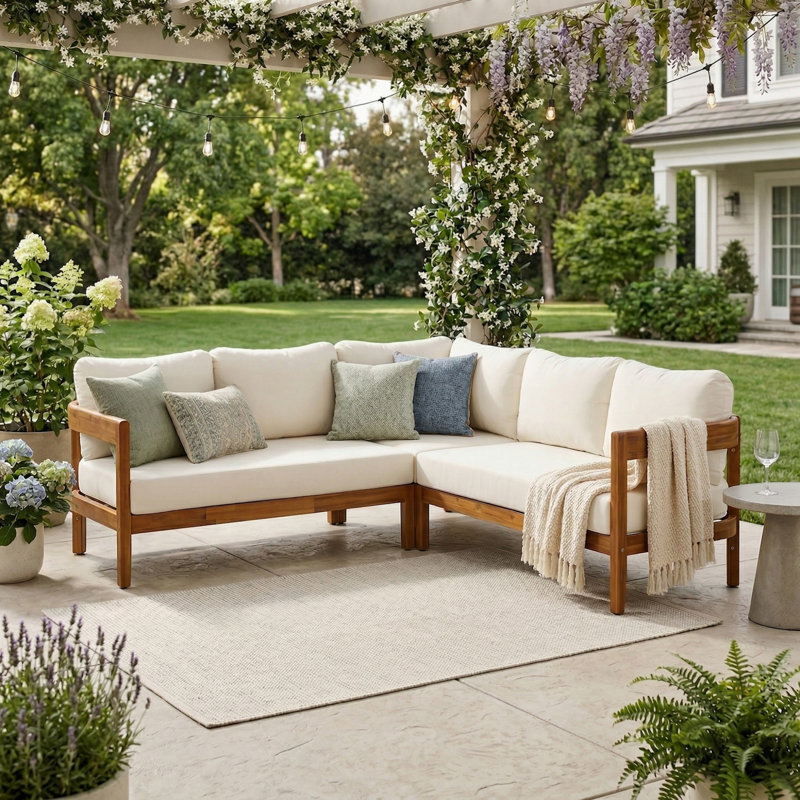 Solid Wood All Weather Patio Furniture Set, Outdoor Patio Conversation Sectional Sofa Set With Cushions and Backpack for Backyard, Garden