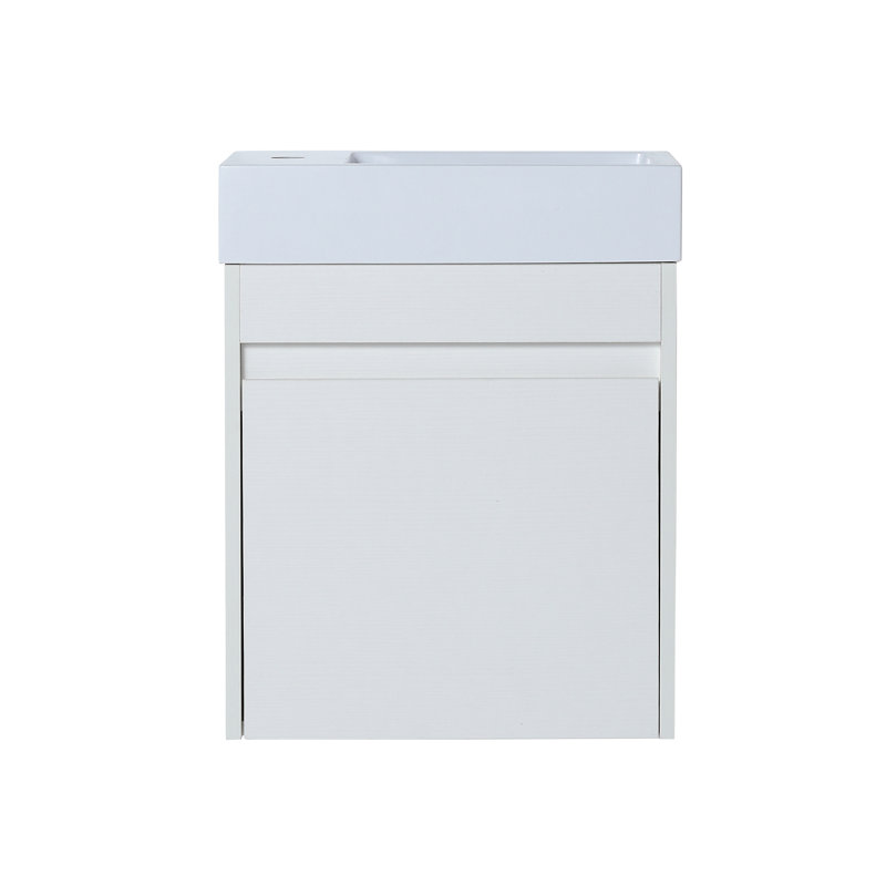 Meuble-lavabo mural 18 po avec lavabo en résine blanche et porte d'armoire à fermeture en douceur 18 po, Grain droit blanc