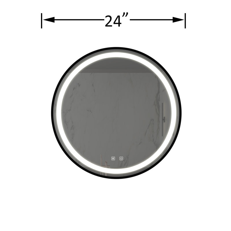 Miroir de salle de bain pour salle de bain avec fond de panier, cadre en alliage d'aluminium noir, luminosité élevée, tactile à intensité variable, contrôle de l'interrupteur mural, antibuée, CRI 95 réglable 3000K-4500K-6000K, miroir