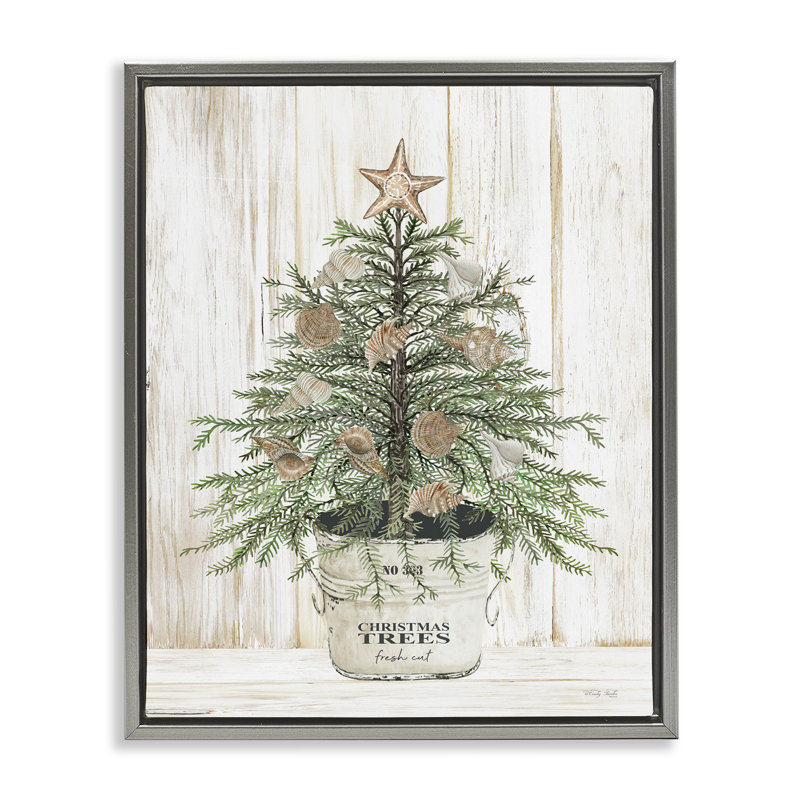 «Rustic Seashell Christmas Tree» par Cindy Jacobs - cadre flottant, impression sur toile, H 21 po x l 17 po
