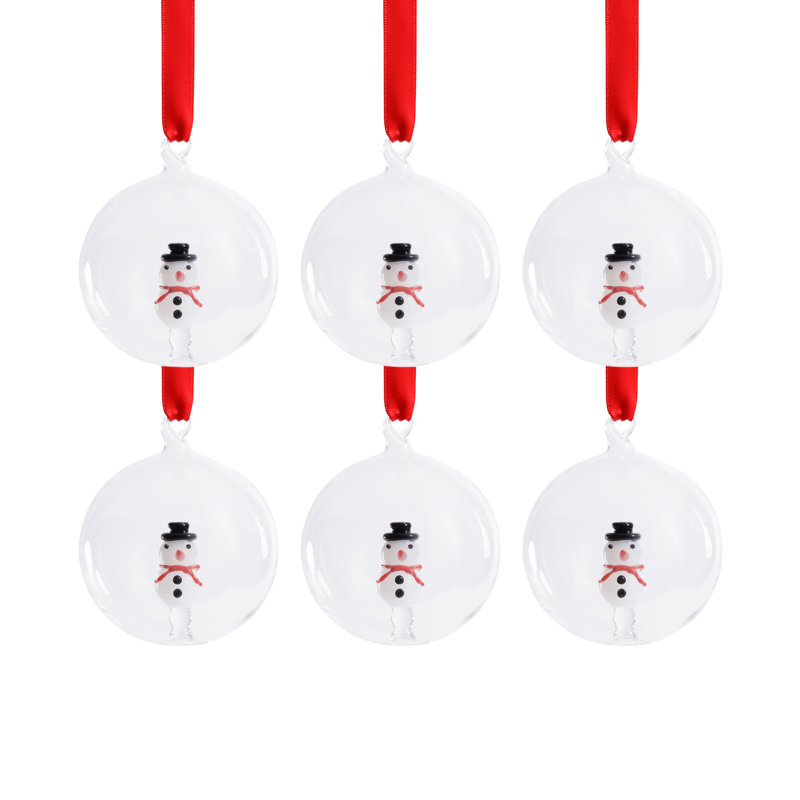Ornements en verre transparent avec motif bonhomme de neige des Fêtes, H 3,25 po x l 3,25 po x P 3,25 po