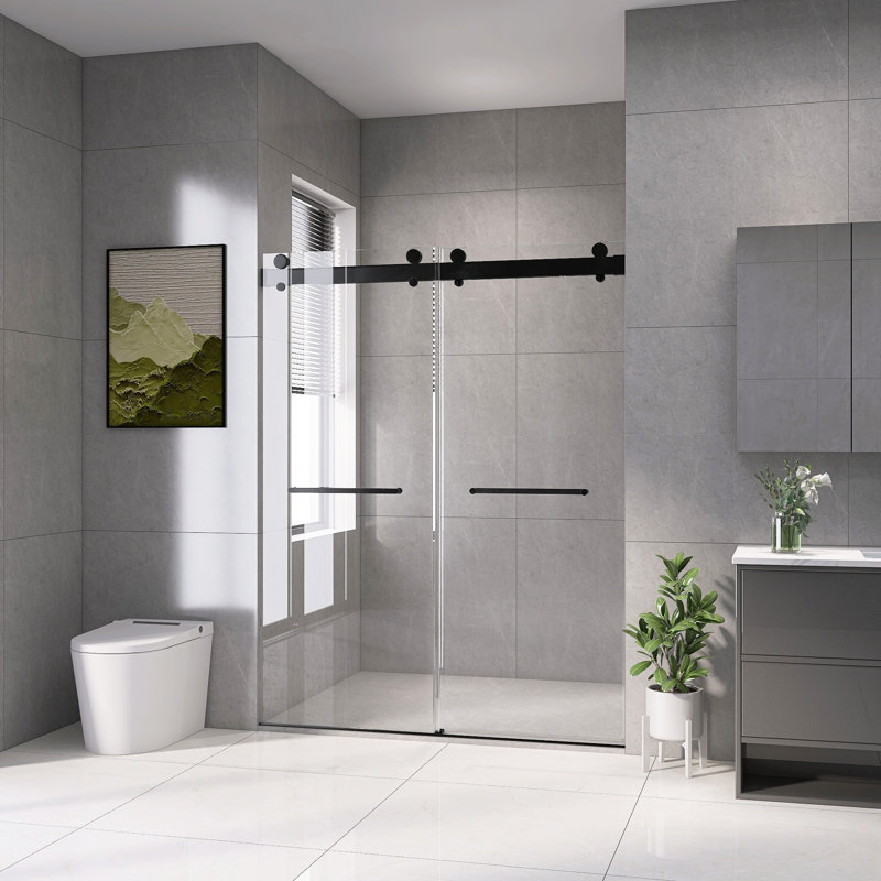 Porte de douche sans cadre à porte coulissante double l 72 po x H 79 po, Noir