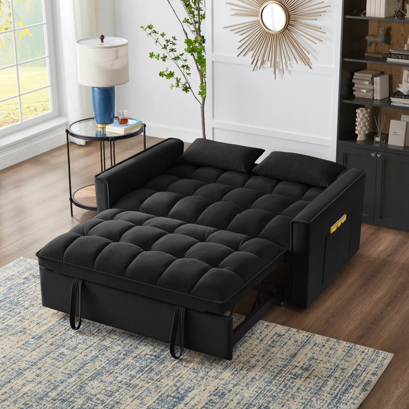 Cubbindall Upholstered Convertible Sofa Bed,Sleeper Sofa,Velvet Sofa,Modern Sofa,Accent Sofa, Black Velvet 2