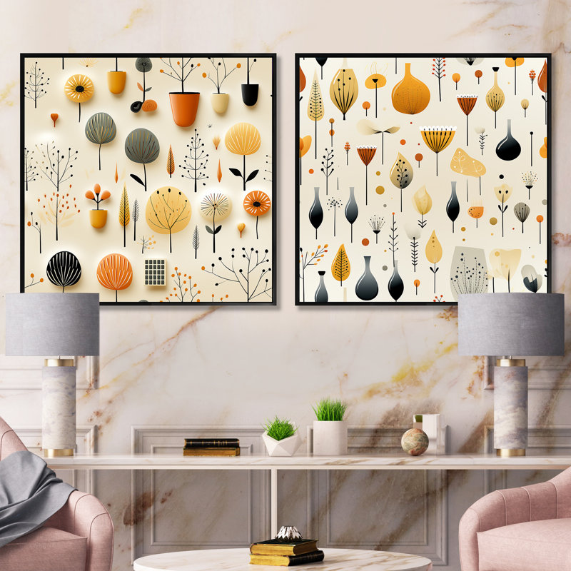 Hardiman - Ensemble de 2 collages carrés à formes abstraites, Cadre flottant noir, H 16 po x l 33 po