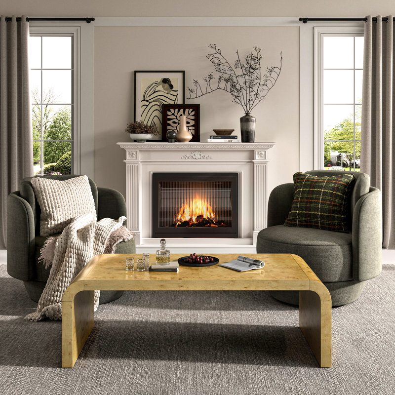 Kievie 48" W Burl Wood Coffee Table – Handcrafted Elegance with Sleek Curves, Beige Wood