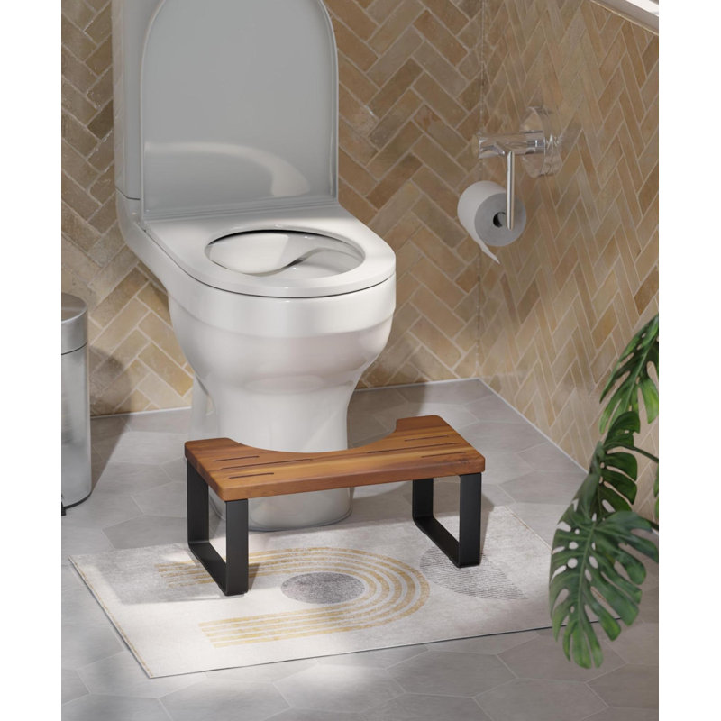Acacia Wood Toilet Stool With Strong Steel Frame(Wood)