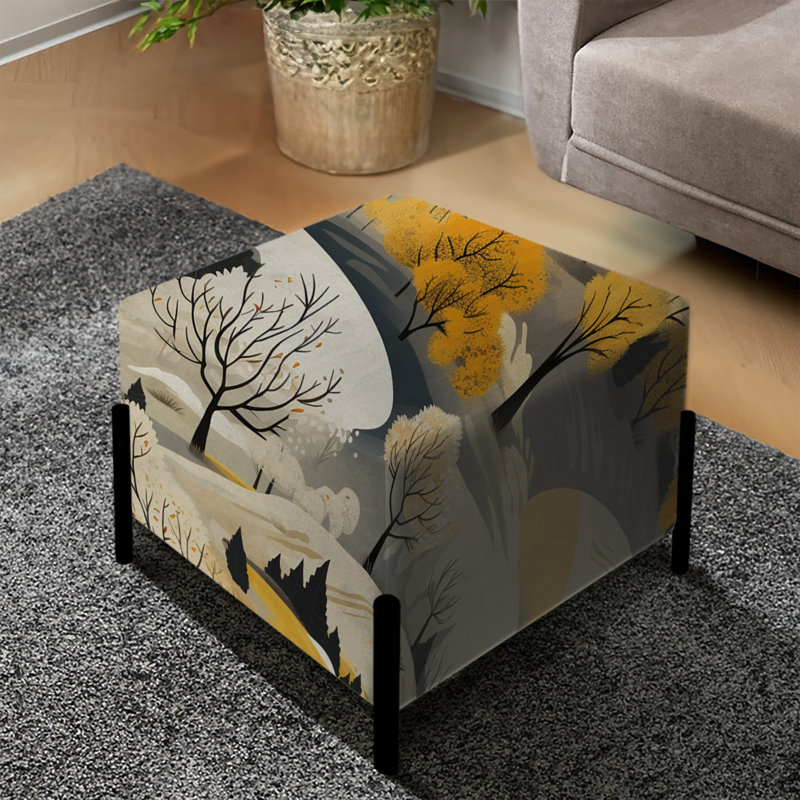 Autumn Yellow Minimalism Landscape - Floral Square Ottoman