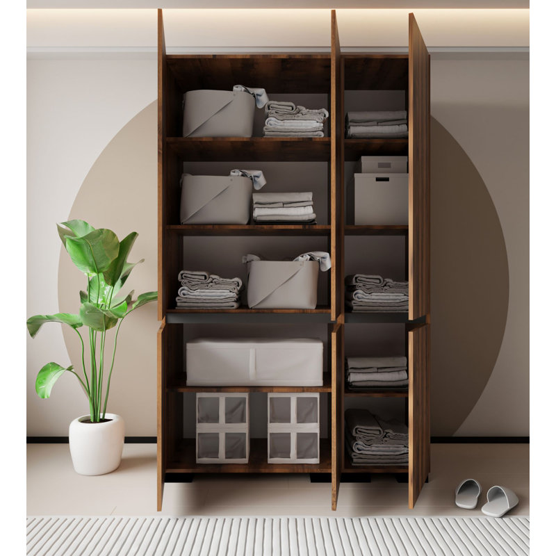 Modern Wardrobe with Numerous Shelves, Walnut & Anthracite, 53.1 x 82.7 x 20.5 inches | 100% Melamine Coated Chipboard, Wall-Mountable, Strong Plastic Legs | Stylish Storage Solution for Any Bedroom