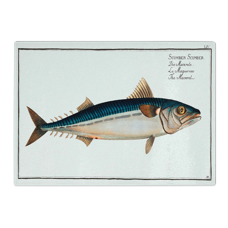 Tempered Glass Mackerel Fish by M.E. Bloch Chopping Board, 39 cm x 28.5 cm