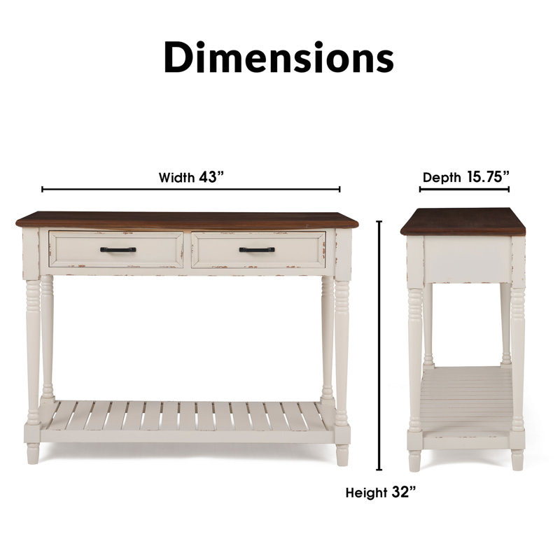 Farmhouse Antique White Wood Console Table with Storage