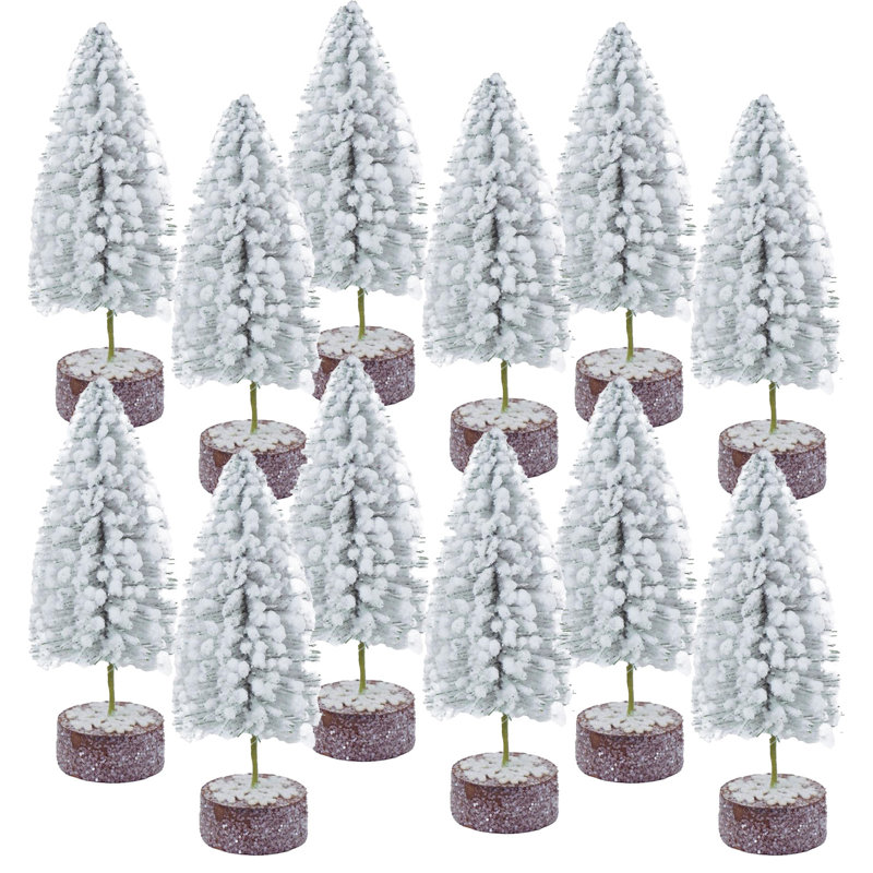 7"H Pine Trees - Set of 12 - White