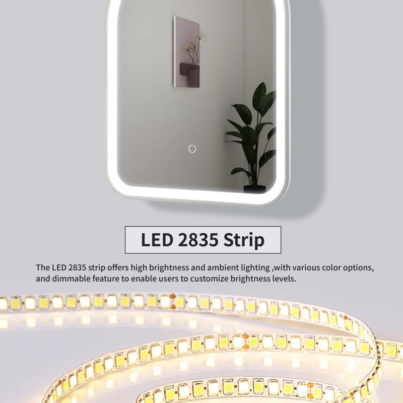 42 Inch Arch LED Front and Backlit Wall Mirror in Silver, Silver, 42" x 33"