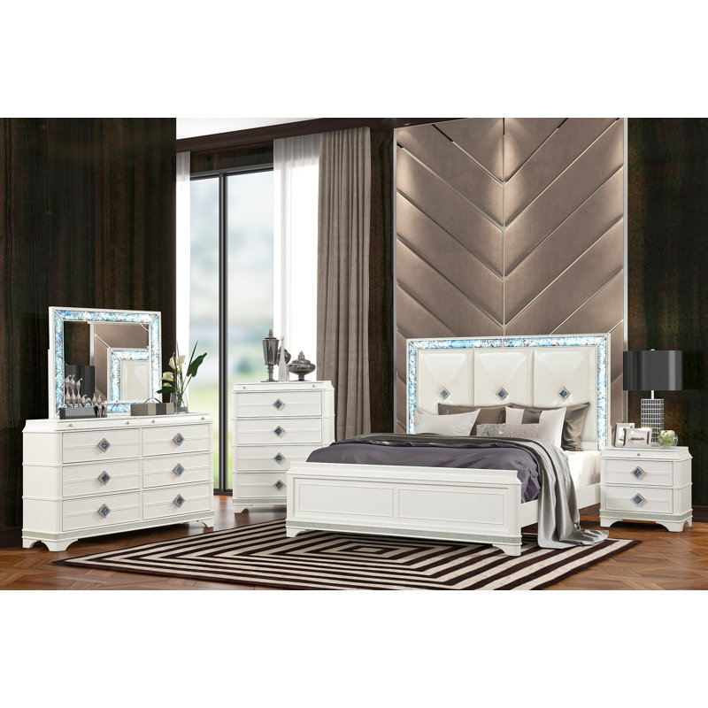 Ensemble de chambre à coucher tapissier pour lit très grand 5 pièces Laguna, Cinq pièces : lit, table de chevet, commode, com