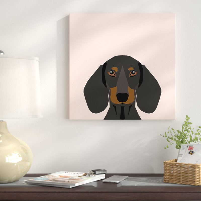 Teckel i, impression sur toile tendue, H 18 po x l 18 po x P 1,5 po, Toile avec cadre noir, Pas de tapis