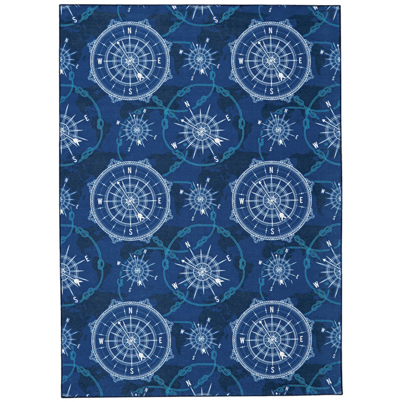Tapis bleu et ivoire lavable à la machine Migliore, Rectangle 5 pi x 7 pi