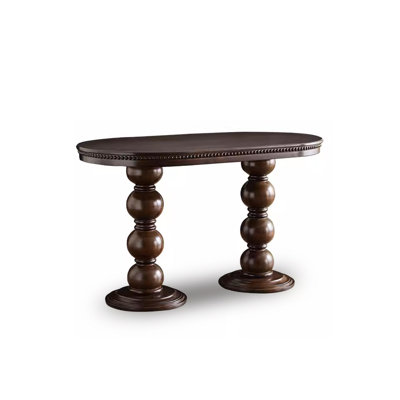 Oval French Retro Dining Table with Roman Columns, Made of Solid Wood in Black Walnut Color