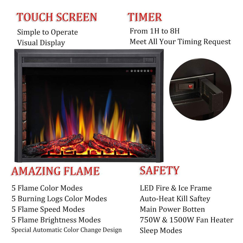 Amit Delisle Recessed Electric Fireplace Insert, 27.08" H x 35.98" W x 8.97" D