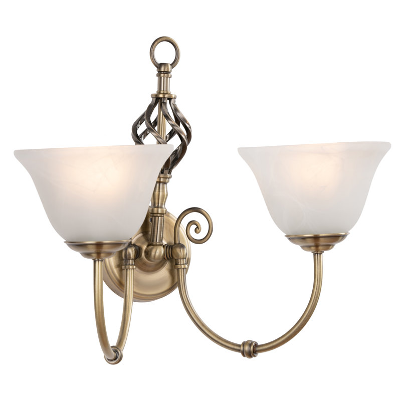 Laticia 2 Light Double Wall Light Scone with Alabaster Glass Shade, Antique Brass
