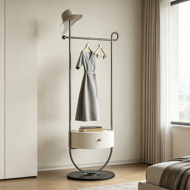 Portemanteau en acier inoxydable avec tiroir de rangement
