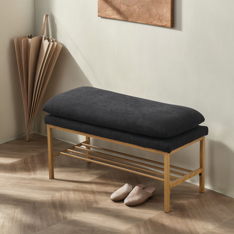 End Of Bed Bench With Shelf, Black