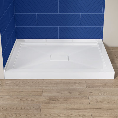 42" X 34" Double Threshold Shower Pan Base In White With Center Drain Assembly & Drain Cover Included