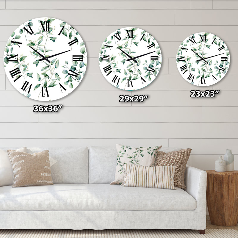 Green Eucalyptus Branches IV - Horloge murale traditionnelle, Grand
