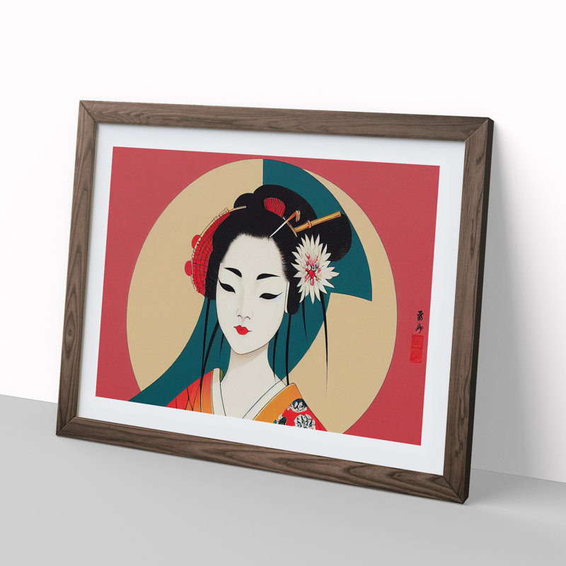Geisha Art Deco - Single Picture Frame Print, 46cm H x 64cm W x 2cm D, Walnut Framed
