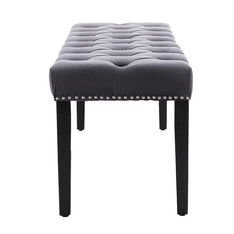 Heng Ming Upholstered Tufted Bench Ottoman , Velvet Dining Bench Bedroom Bench  Footrest Stool Accent Bench For Entryway Dining Room Living Room, Dark Gray