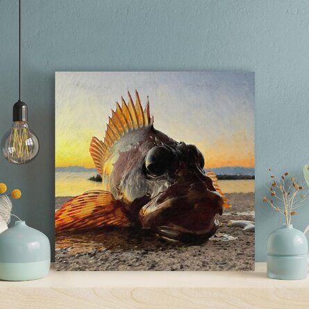 " A Fish On Stranded On The Beach During Daytime " Painting Print on Canvas