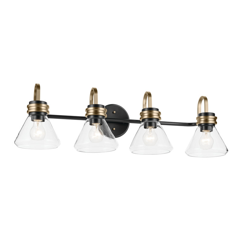 34" 4-Light Vanity Light with Clear Glass, Satin Black