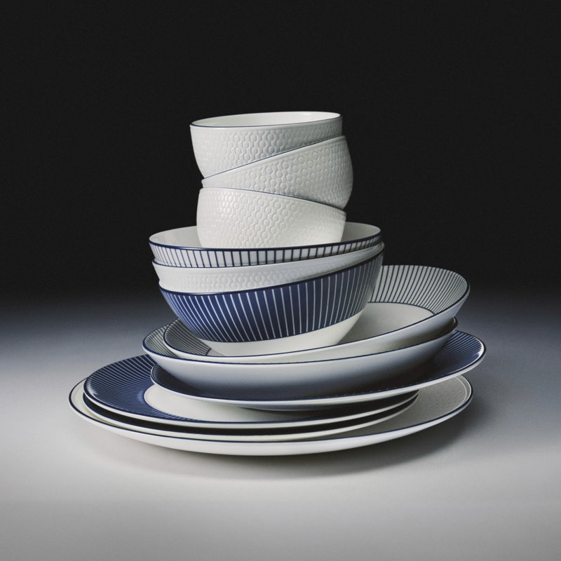 Wedgwood Gio Blue Cereal Bowl 6.2in Pinstripe, Dark Blue/White