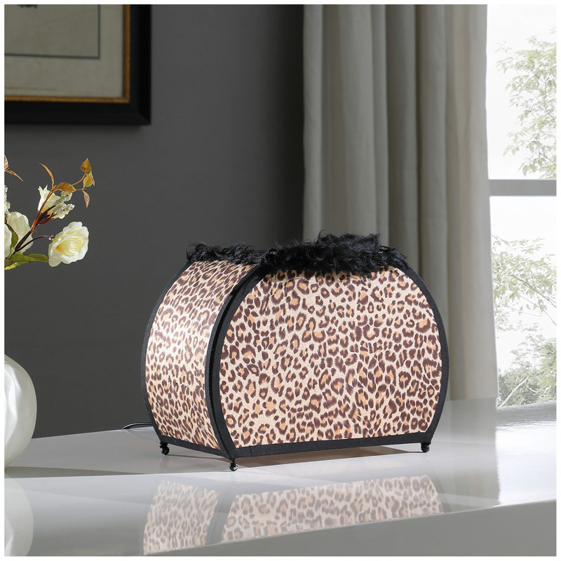 11.75" In Leopard Animal Print Purse W/ Black Faux Handle Table Lamp